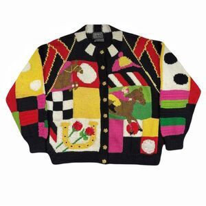 Rare Vintage 1992 Berek by Marta D Equestrian Horse Hand Knit Cotton Sweater L
